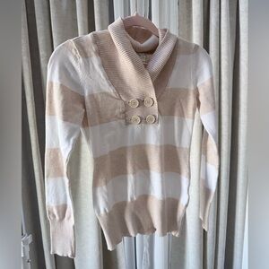 Pink Rose Beige and White Striped Cowl Neck Sweater